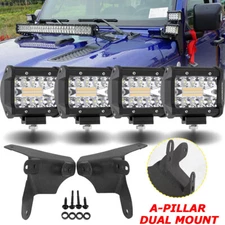 4" LED Light Bar Amber&White + A-Pillar Mount Bracket for 2018+ Jeep Wrangler JL