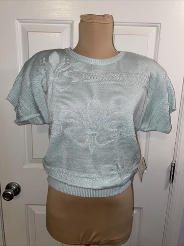 Halston, Maglione acrilico Halston III vintage anni 80 taglia media blu scintillante