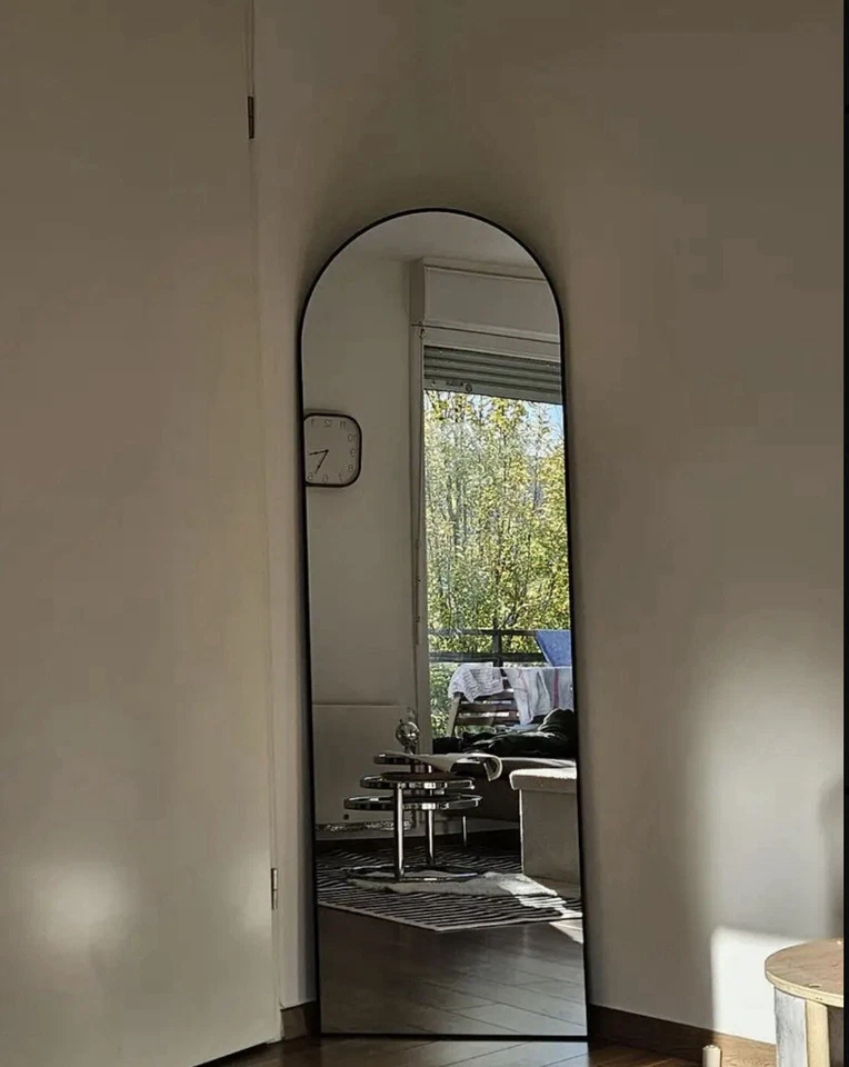 Grand miroir sur pied Arqué cadre en métal noir - Photo 3/4
