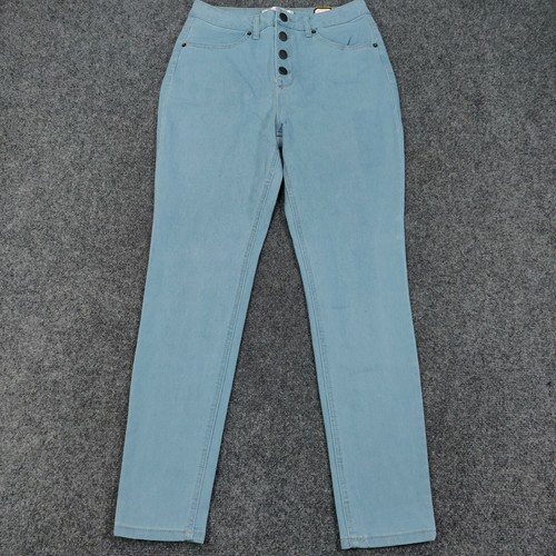 Skinny Button Fly Light Wash Blue Denim 