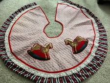 Vintage 19” Handmade Christmas Tree Skirt With Rocking Horse