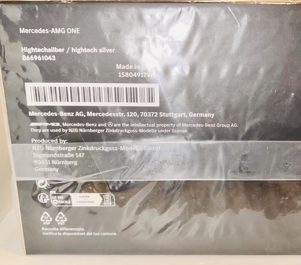 NZG 1/18 Mercedes Benz AMG ONE C298 Silver Diecast Car Dealer Model Car