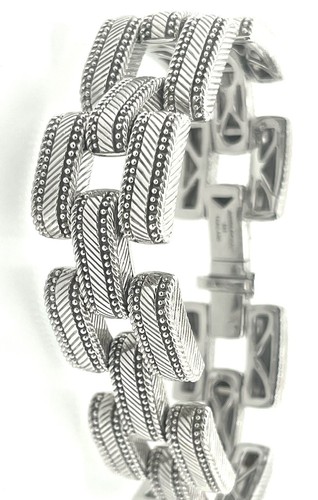 Judith Ripka Sterlingsilber 3 Reihen graviertes großes Glied Armband 7,75" - Bild 2 von 4