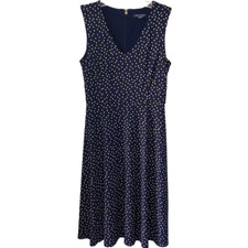 Tommy Hilfiger Fit&Flare Dress Womens Sz 4 Navy/Yel Polka Dot Sleeveless Preppy