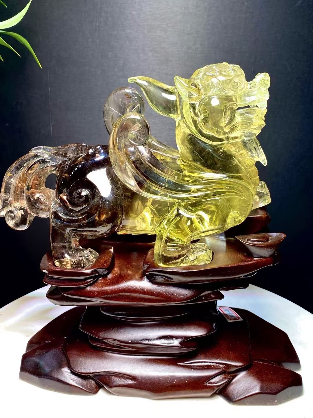 5.76LB Natural Citrine Crystal Quartz Carved Pi Xiu Healing Stone with Stand