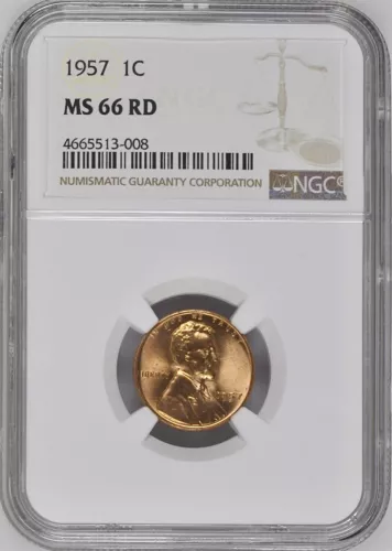 1957 1C RD Lincoln Wheat One Cent  NGC MS66RD                      4665513-008