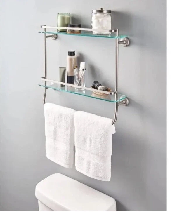 Prateleira dupla de vidro Delta FSS08-VBR 20" com barra de toalha bronze veneziano - Imagem 2 de 2