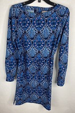 Ann Taylor Loft Dress Womens XS Blue Shift Long Sleeve Belted Stretch