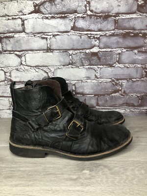 Bata Black Leather Distressed Buckle Straps Rubber Ankle Boots Men s 43EU/10M US