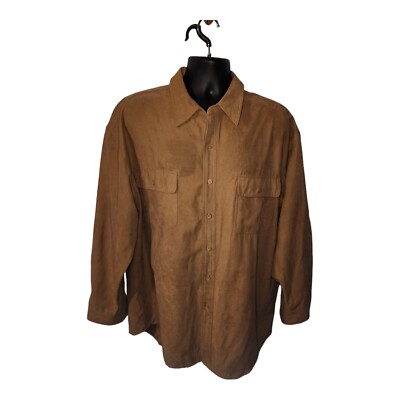 Montage Collection Faux Suede Button Up Long Sleeve Mens Shirt Size 2XL Camel 