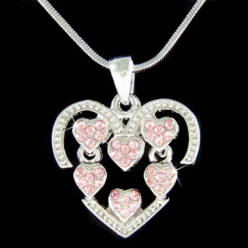 VALENTINO Rosa Cuore Amore IN Swarovski Crystal Rose Famiglia 6 Valentine Collana Nuova