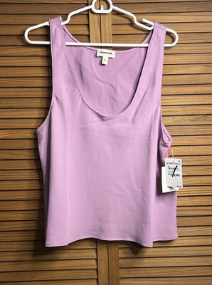 NWT Open Edit Scoop Neck Woven Sleeveless Tank Pink Gale Lilac Size L