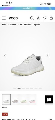 New Ecco Golf Ladies LT1 Shoes White Size 38 Medium US size 7-7.5