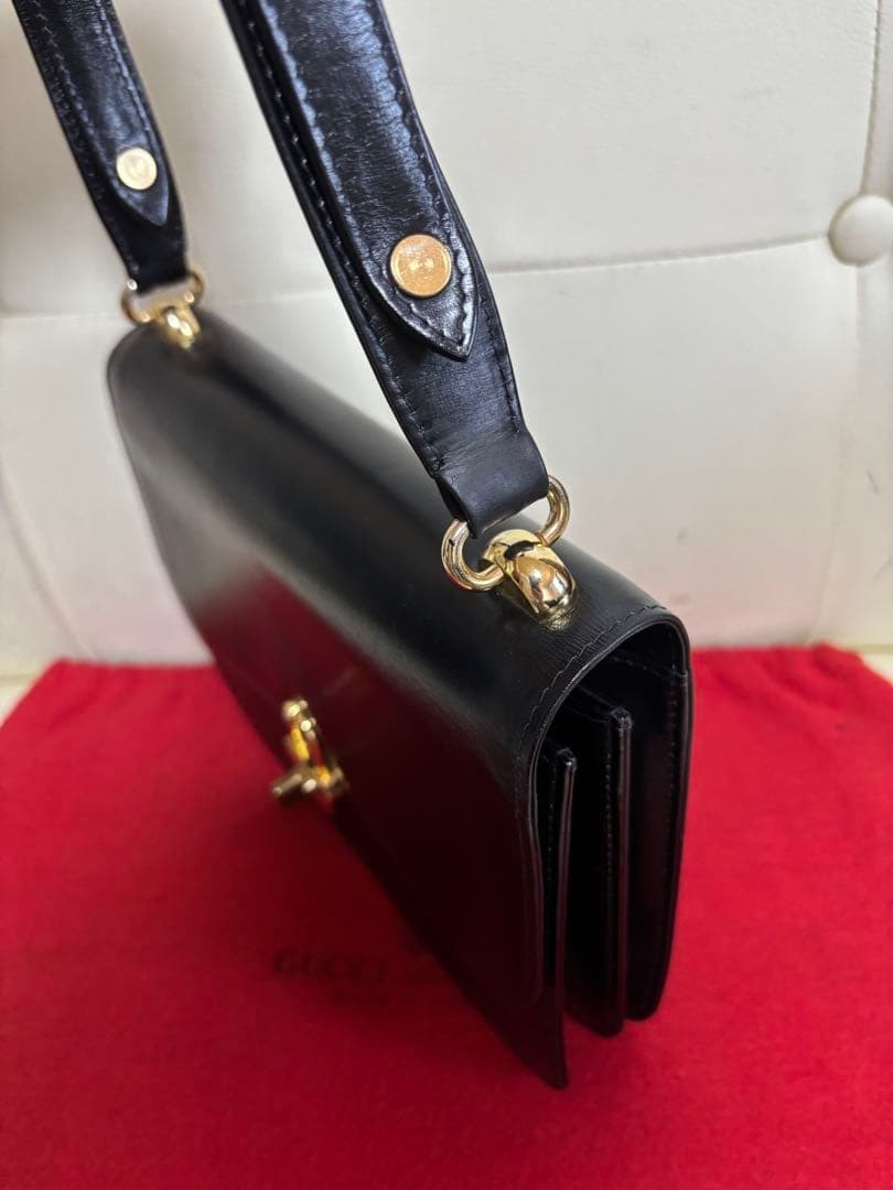 GUCCI Vintage 2Way Leather Shoulder Bag Black Authentic Rare