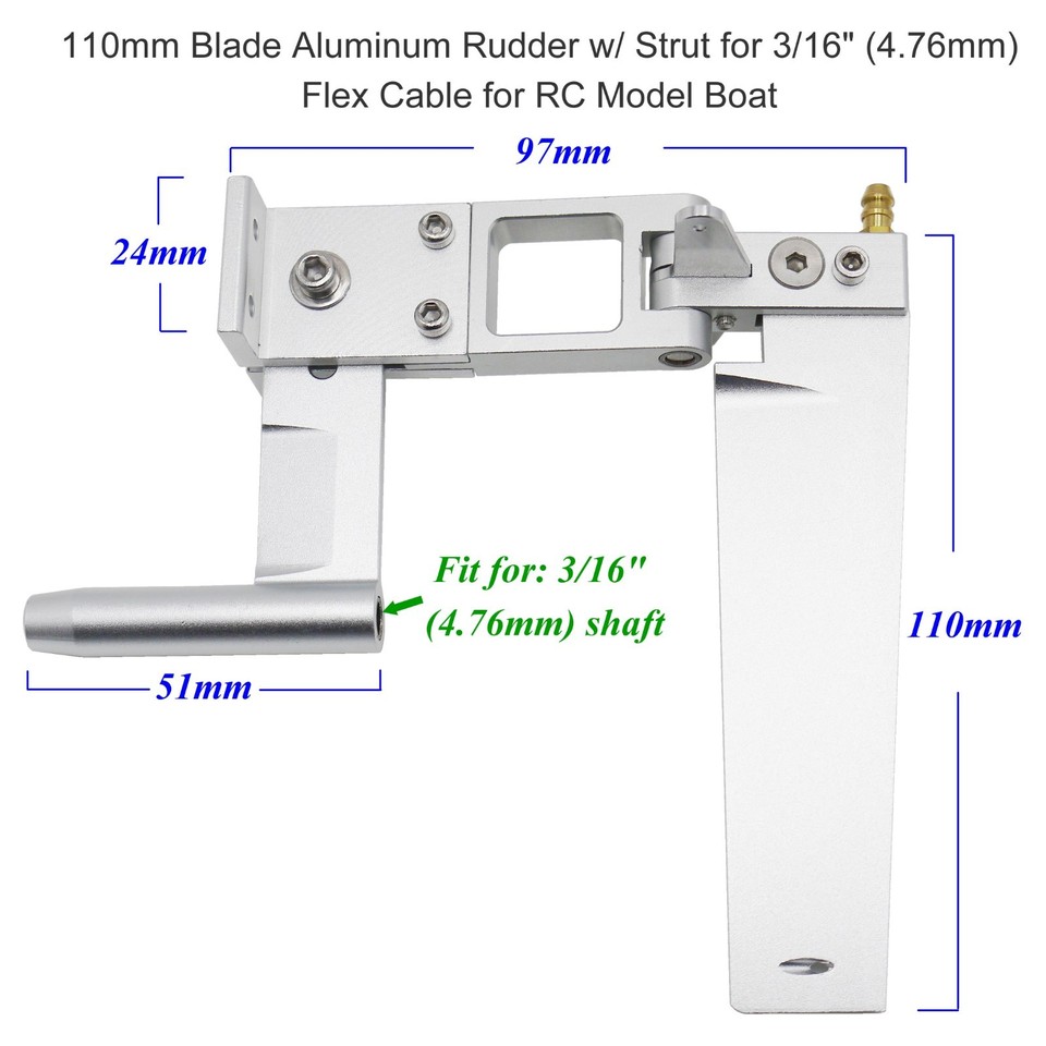 110mm Blade Aluminum Rudder w/ 3/16