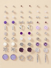 30 Pairs Multicolor Stud Earrings Set With Hearts Flowers Bows Pearls