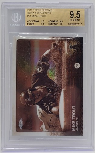 2015 Topps Chrome Sepia Refractor Mike Trout Sliding #51 BGS 9.5 Gem Mint - 第 1/2 張圖片
