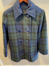 Pendleton Wool Jacket Women s Medium Blue Green Plaid Double Breasted USA Made