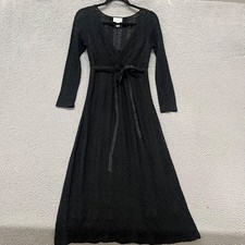Loft Dress Womens 2 Black Sheer Long Sleeve Whimsygoth Maxi Belted Faux Wrap