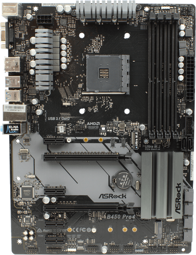ASRock B450 Pro4 Rev.1 ATX Mainboard - Sockel AM4 4x DDR4 PCIe3x16 + I/O Shield - Bild 4 von 6