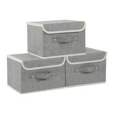 Storage Boxes, Collapsible Storage Bins with Lids, Cotton and linen cloth Sto...