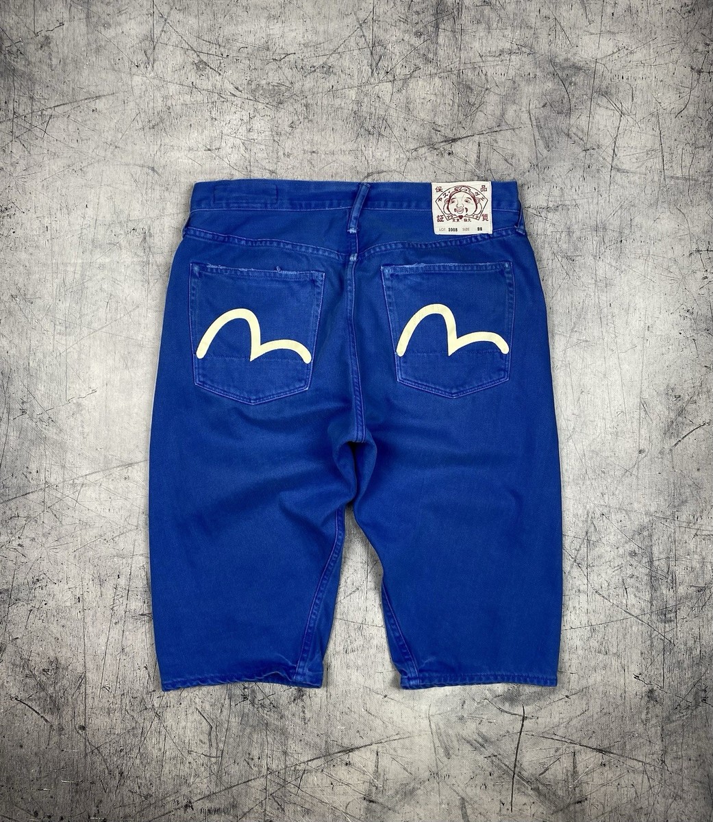 Evisu Denim Shorts Blue Size 32 Painted Logo Daicock Japan Style