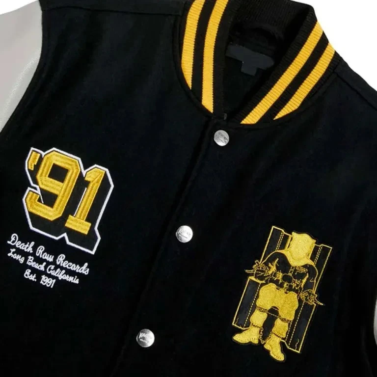 Death Row Records Collegiate Varsity Black Full-Snap Wool Men's Jacket