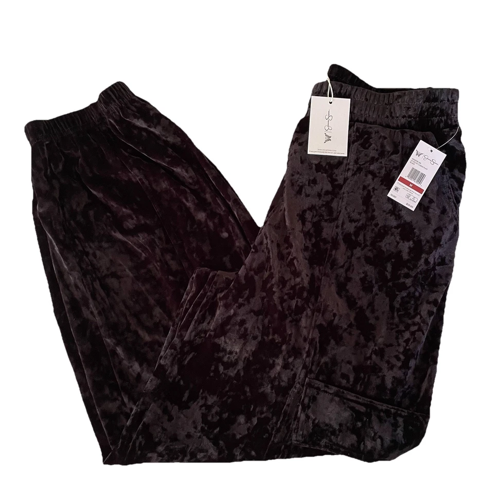 Pantalones de chándal cargo de terciopelo aplastado M Jessica Simpson para mujer talla mediana negros”