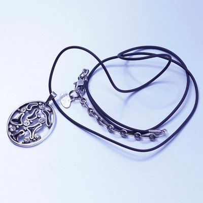 20+2 , etalon jenavi 925 Sterling Silver black rubber Necklace with pendant