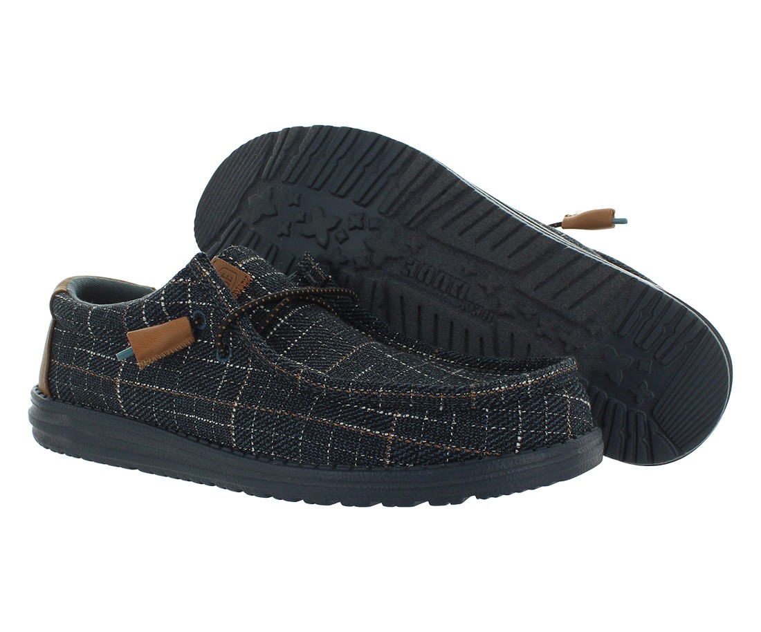 Hey Dude Wally Plaid Mens Shoes Size 8, Color: Navy