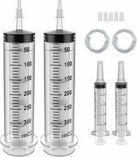 2 Pack 350ml Plastic Syringe Large Syringes Catheter Tip Sterile Individual Wrap