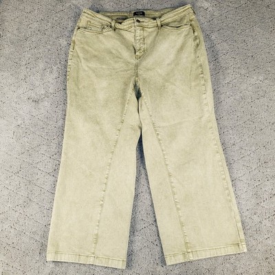NYDJ Jeans Womens 18 Green Wide Leg Crop Stretch Denim High Rise Lift Tuck