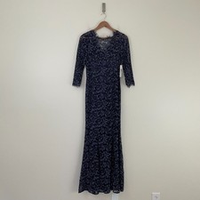 Eliza J Navy Blue Lace Bateau Neck Mermaid Evening Gown Womens Size 4