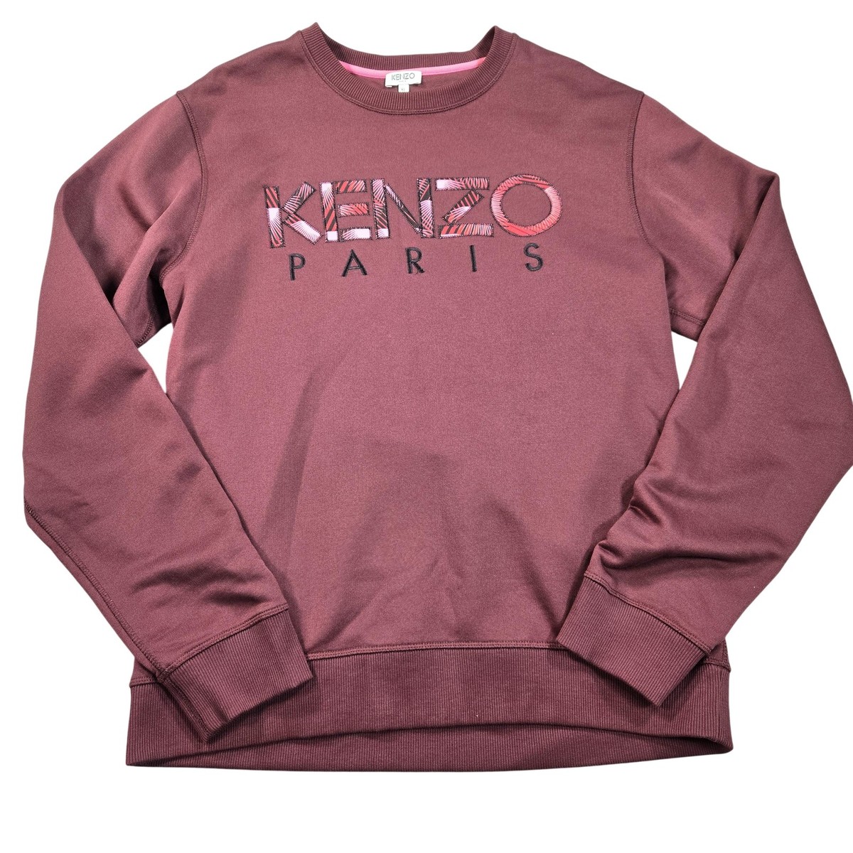 Kenzo Sweatshirt Mens XL Red Embroidered Logo Fleece Crewneck