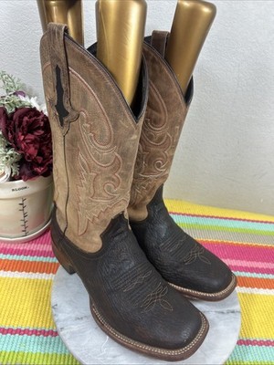 Lucchese M4333 Ryan Chocolate Shark Square Toe Western Boots Men s Size 9.5 EE