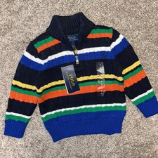 NWT Polo Ralph Lauren Youth Toddler Cable Knit 1/4 Zip Sweater Striped Size 2