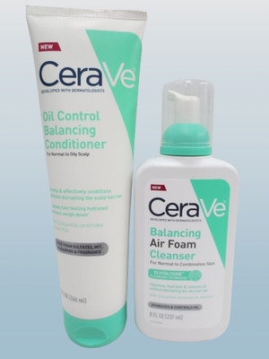 CERAVE OIL CONTROL BALANCING CONDITIONER 9 OZ & BALANCING AIR FOAM CLEANSER 8 OZ