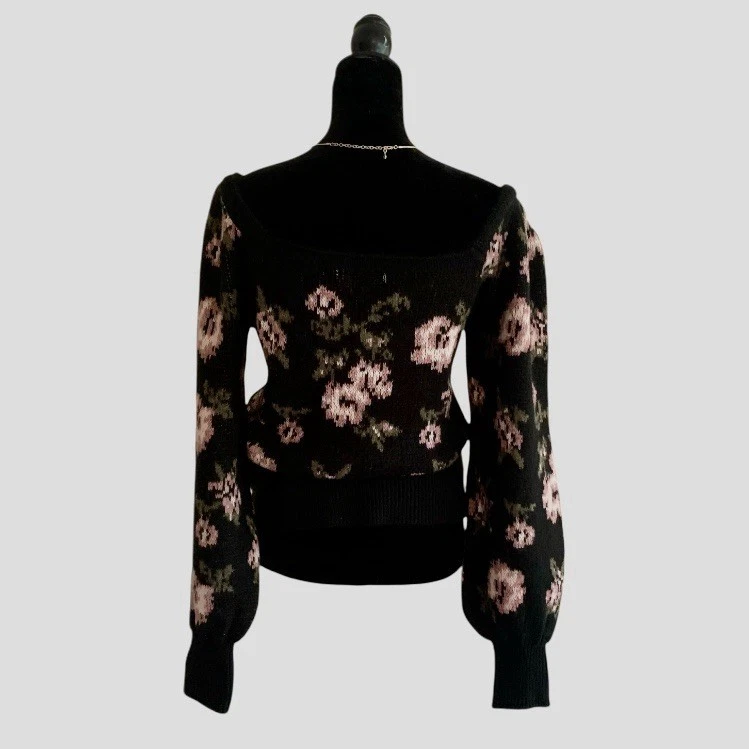Винтажный вдохновленный Anthropologie цветочный вязаный свитер M квадратный вырез уютный шик - Изображение 4 из 4