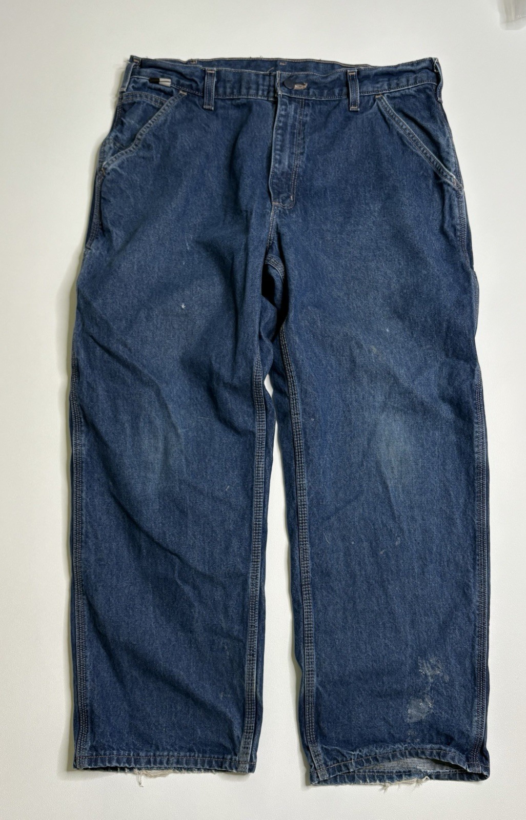 Carhartt FR Flame Resistant Carpenter Blue Demin Work Pants Jeans Mens 36x30