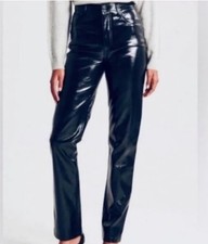 Abercrombie  Fitch 90s Straight Ultra High Rise Vegan Leather Pants Blue 6 Long