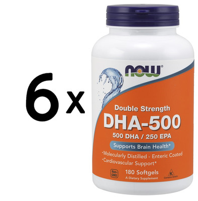 6 x NOW Foods DHA-500, Double Strength 500 DHA / 250 EPA - 180 (249,99 EUR/kg)