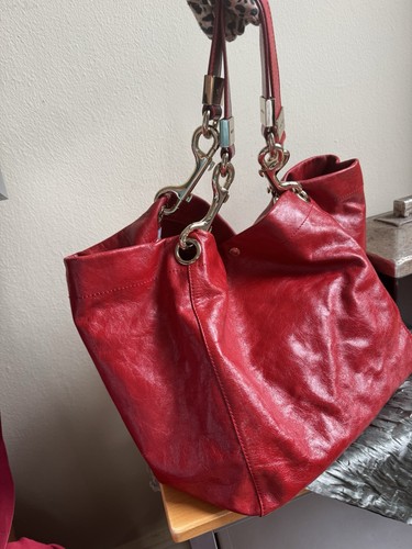 JIMMY CHOO LEATHER SHOULDER BAG RED LARGE ITALY 