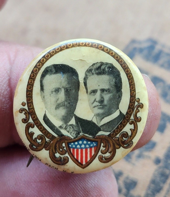 Very Rare 1900s Teddy Roosevelt Presidential Campaign Pinback Button Pin
