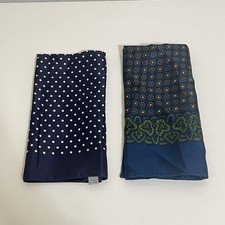 All Silk Pocket Squares Lot of 2 Scarves Geometric Polka Dots Made in England