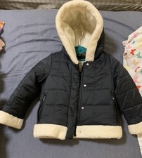 London Fog Girls Hooded Padded Puffer Jacket Navy Blue Fleece Lined M/5-6