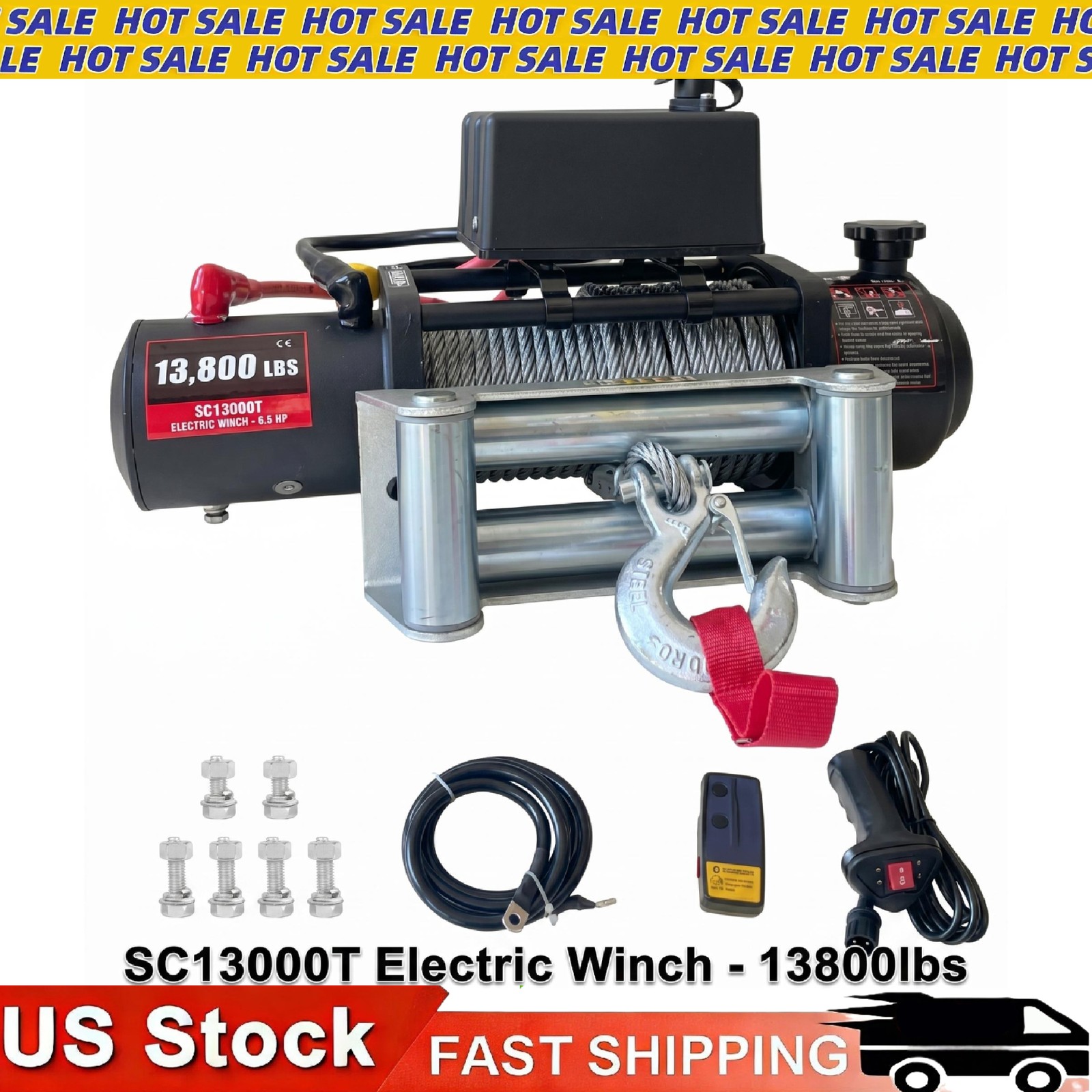 Heavy-Duty Electric Winch 12V 13800LBS 80ft Steel Cable for 4WD Off-Road Towing