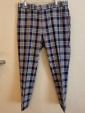 Burberry Men's Serpentine Virgin Wool Plaid Tapered INK Blue Pants Size 50 NWOT