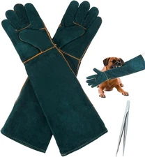 1 Pair Animal Handling Gloves Bite Proof,Leather Welding Gloves,24.4In