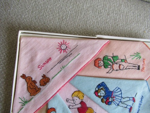 Lotto fazzoletti cotone bambino vintage Hanky settimana giorno mai usati in scatola - Foto 4 di 5
