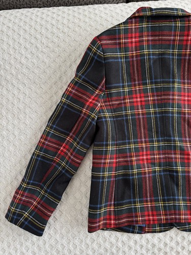 GUCCI Kids Elementary Tartan Blazer Jacket Size 6 Red Black Green Yellow Plaid - Picture 6 of 15